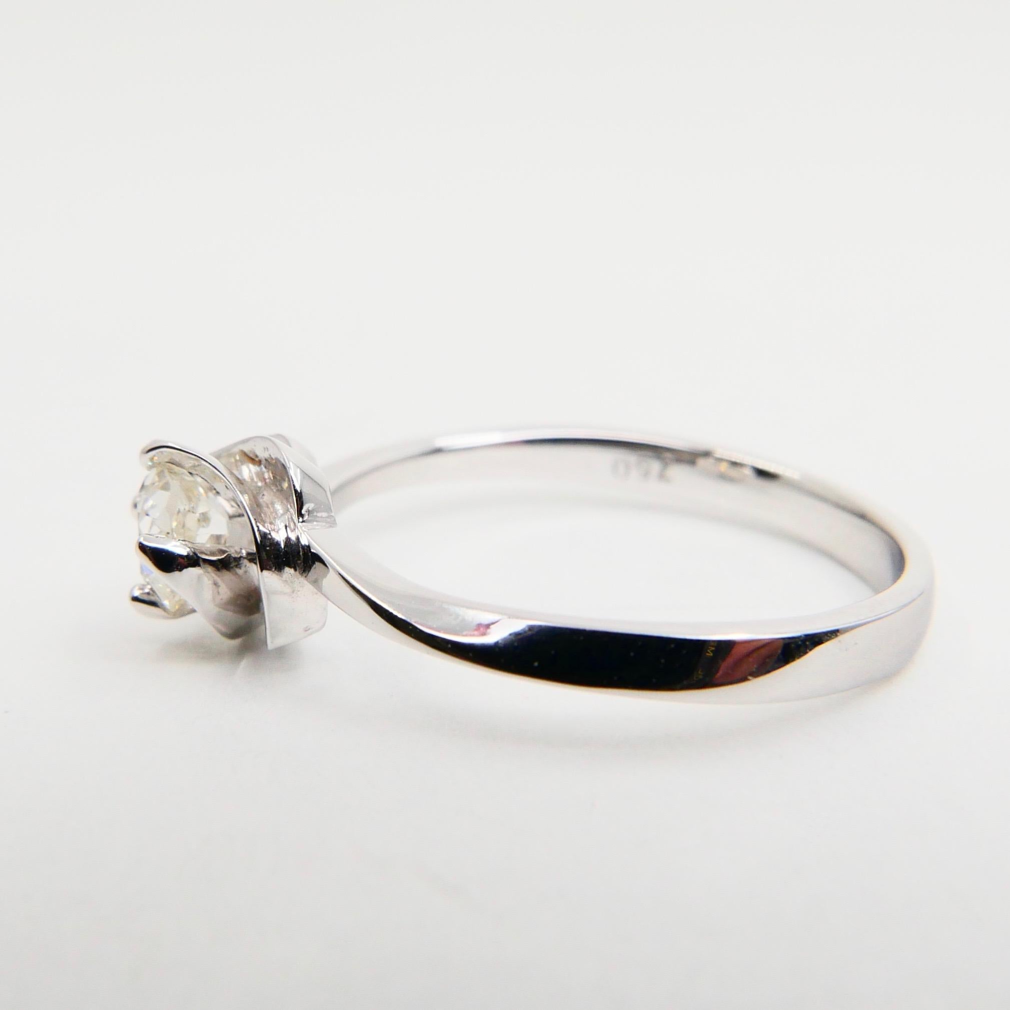 Women's 18 Karat White Gold Rose Flower Ring with Old Mine Cut Diamonds, Unique 3D Look