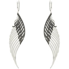 18 Karat White and Black Diamond Angel Wing Drop Earrings