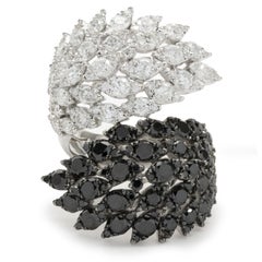 18 Karat White and Black Gold Diamond Feather Bypass Ring
