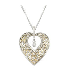 18 Karat White and Gold Edwardian Style Diamond Domed Heart Shaped Pendant