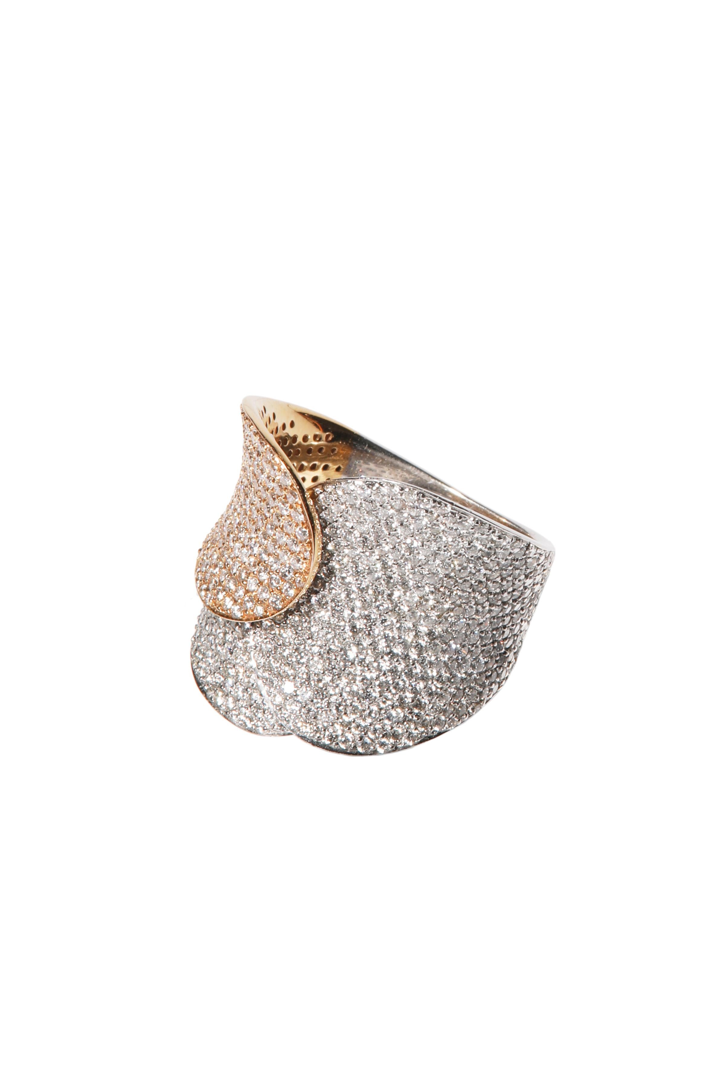 Contemporary 18 Karat White and Pink Gold Ring by Bonebakker Royal Pave Set with Diamonds For Sale