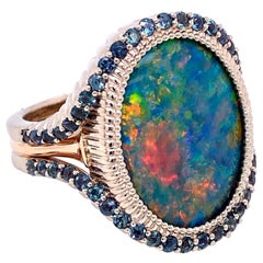 18 Karat White and Rose Gold Black Opal Ring with Color Change Alexandrites