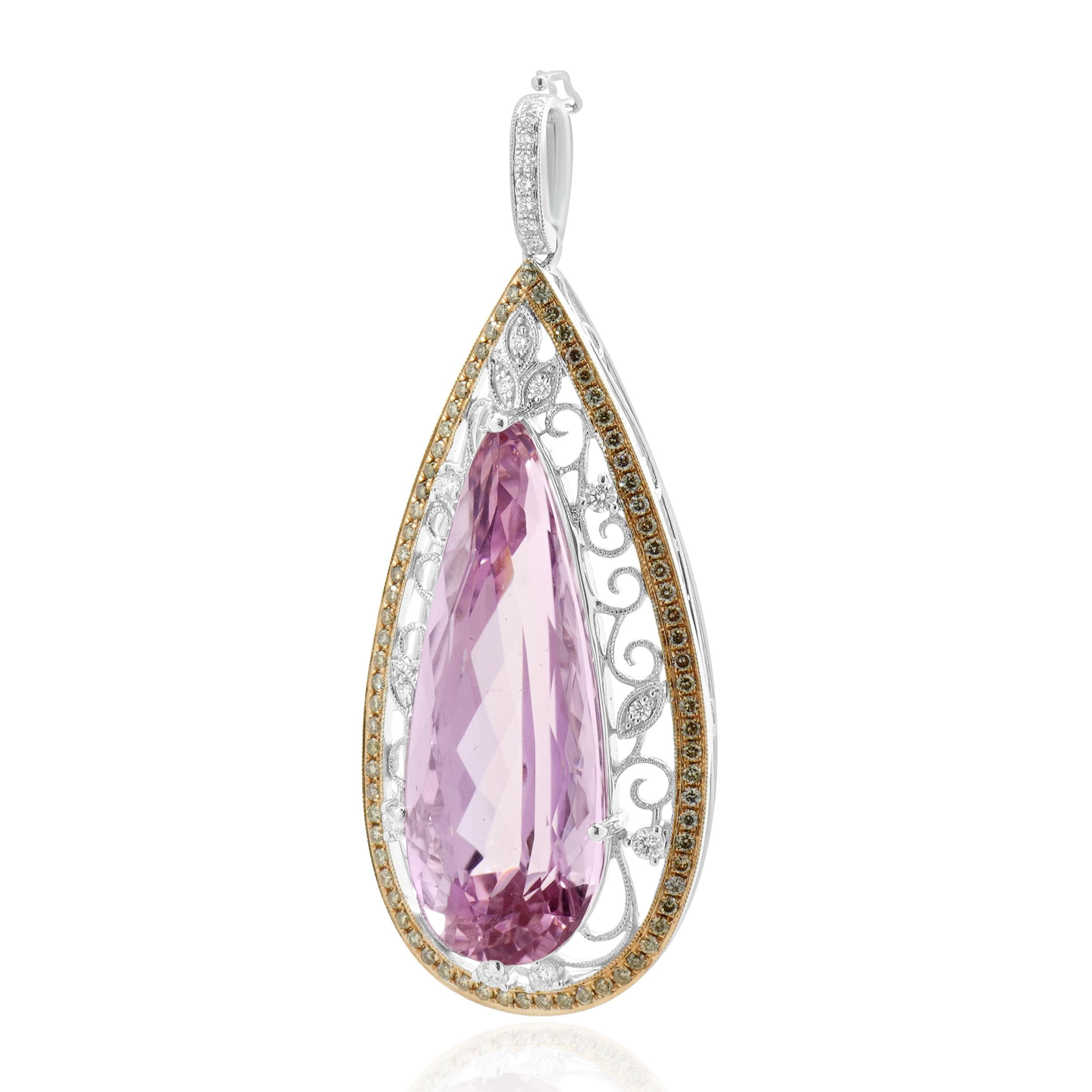 Designer: custom design
Material: 18K two tone white and rose gold
Diamonds: 0.97cttw
Color: H
Clarity: SI1
Kunzite : 30.76cttw
Weight: 14.86 grams
