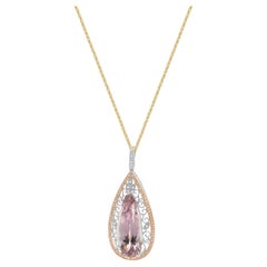 18 Karat White and Rose Gold Diamond and Kunzite Pendant