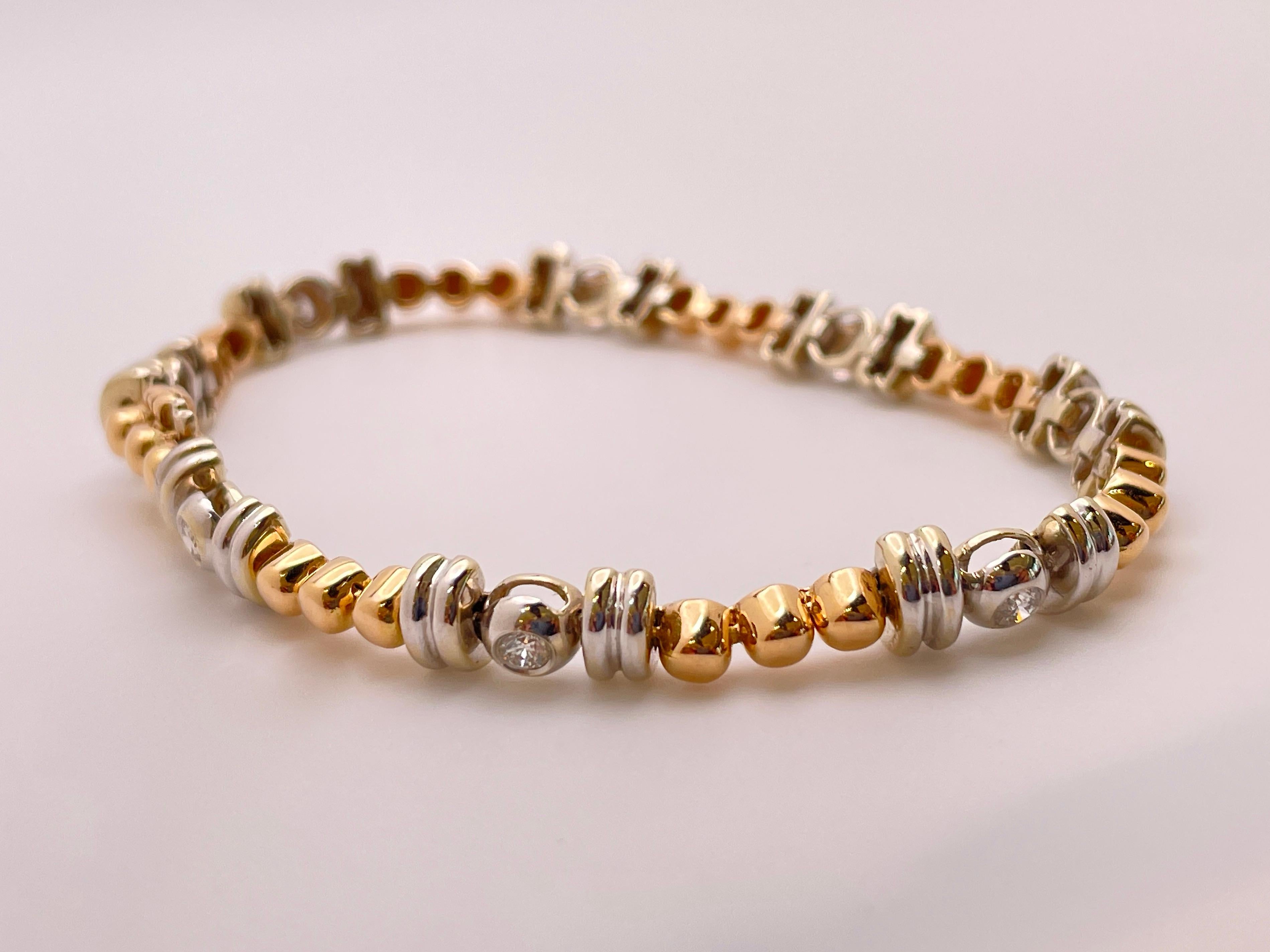 Women's or Men's 18 Karat White And Rose Gold Diamond Bracelet For Sale