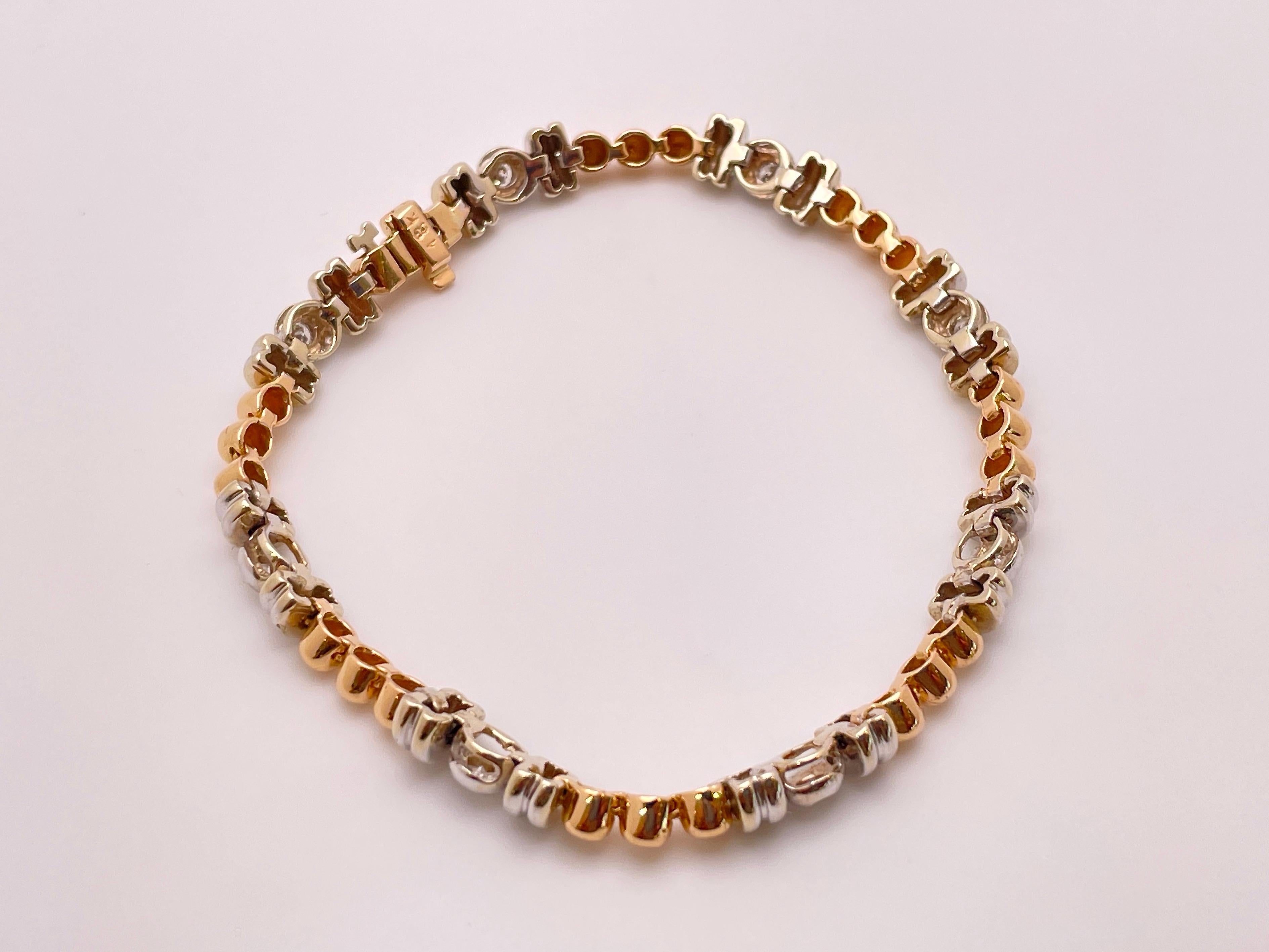 18 Karat White And Rose Gold Diamond Bracelet For Sale 1