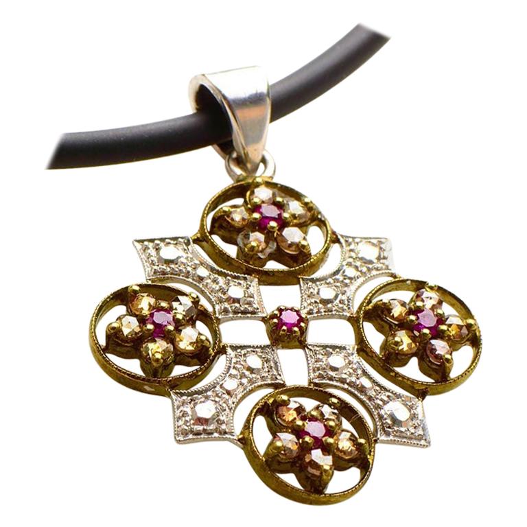 18 Karat White and Rose Gold Diamond Pendant Necklace