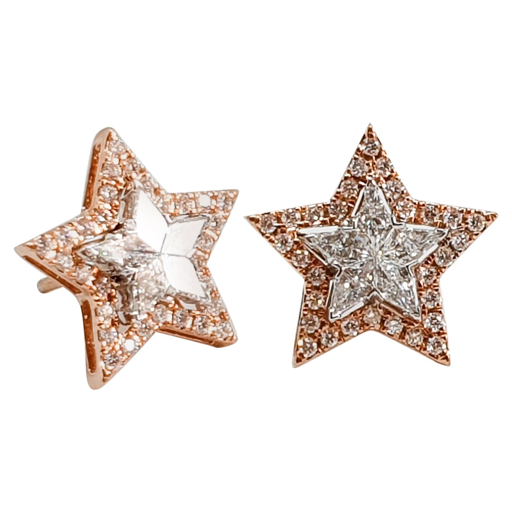 18 Karat White and Rose Gold Diamond Studs For Sale