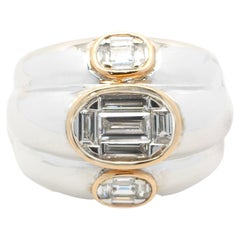 18 Karat White and Rose Gold Mosaic Set Ribbed Ring