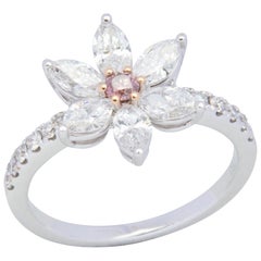 18 Karat White and Rose Gold Pink Diamond Flower Ring