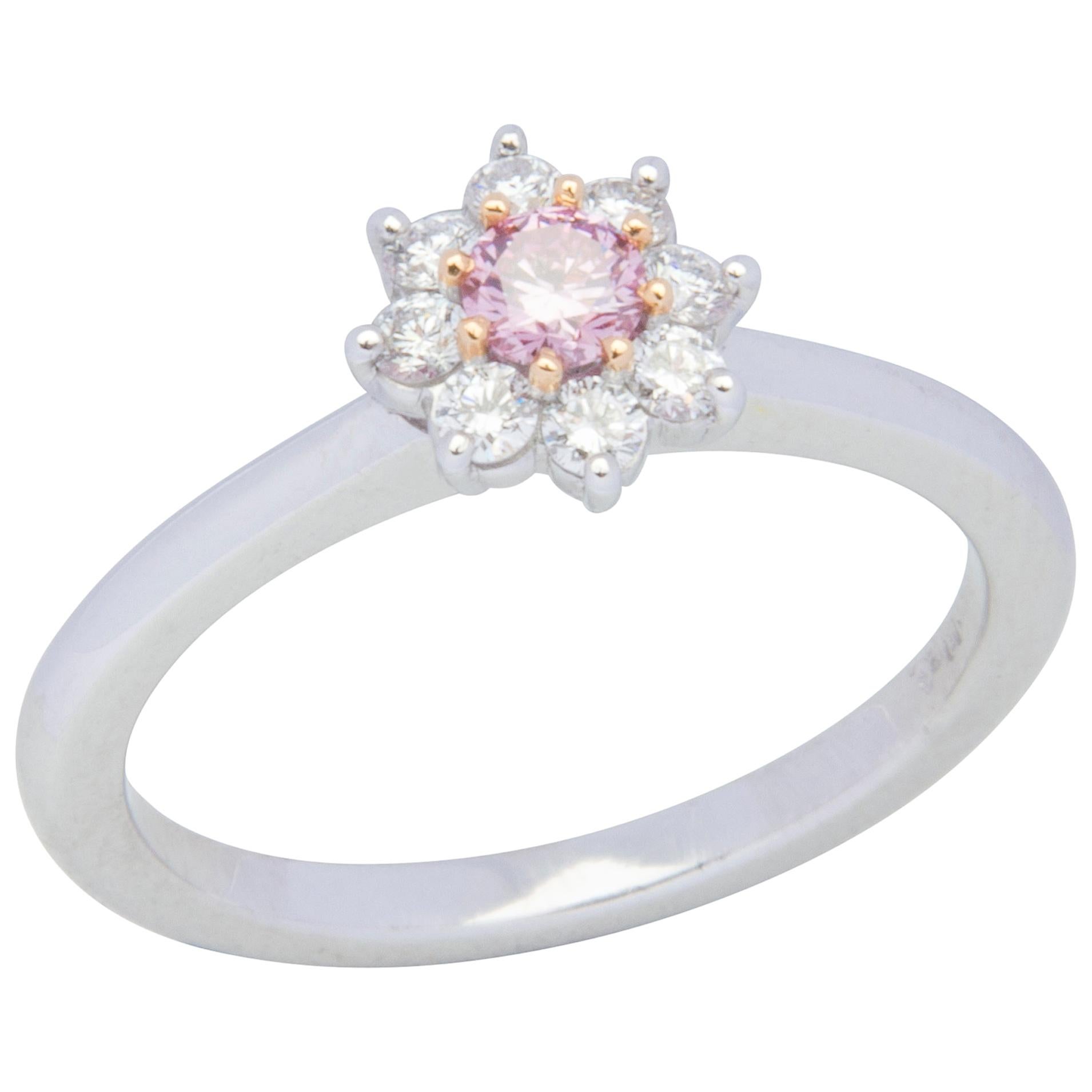 18 Karat White and Rose Gold Pink Diamond Flower Ring For Sale