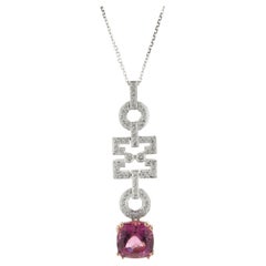 Collier goutte géométrique en or blanc et rose 18 carats avec tourmaline rose et diamants