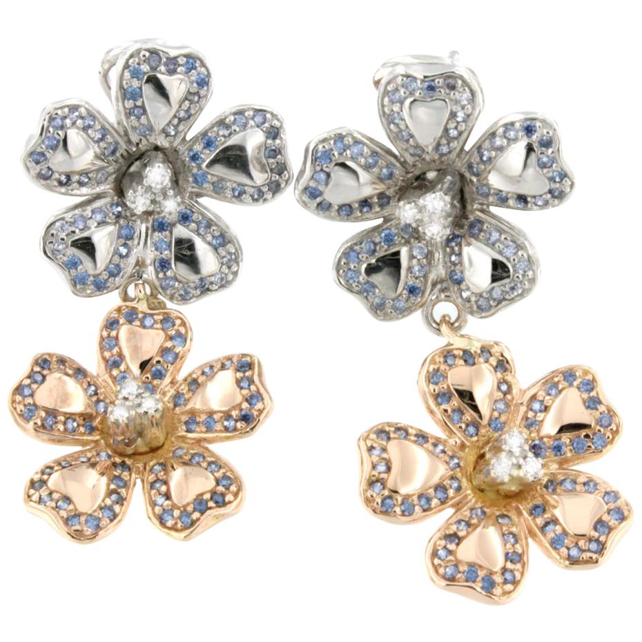 Boucles d'oreilles en or blanc et rose 18 carats avec tanzanite et diamants blancs en vente