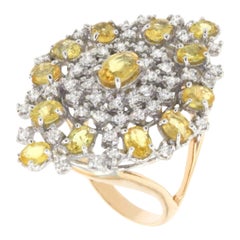 18 Karat White and Rose Gold with Yellow Sapphire White Diamond Cocktail Ring