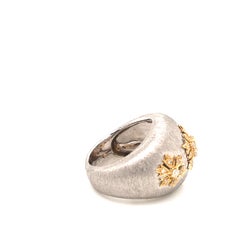 18 Karat White and Yellow Frosted Style Ring Made in Italy