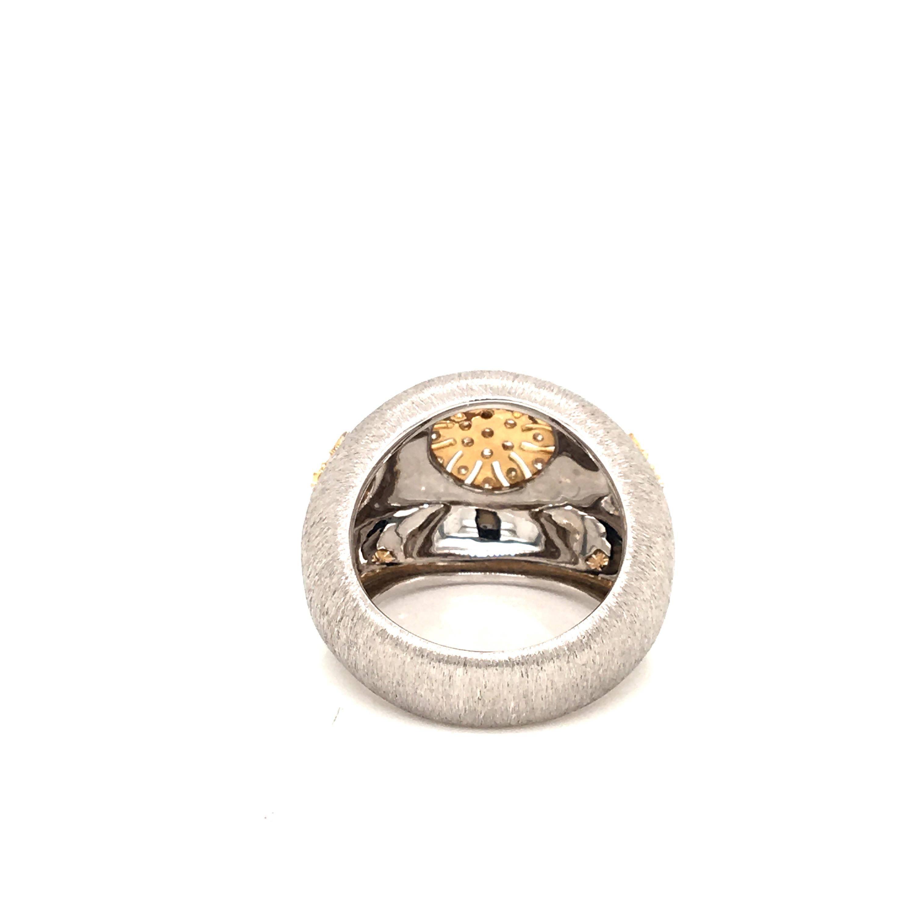 Neoclassical 18 Karat White and Yellow Frosted Style Ring Made in Italy For Sale