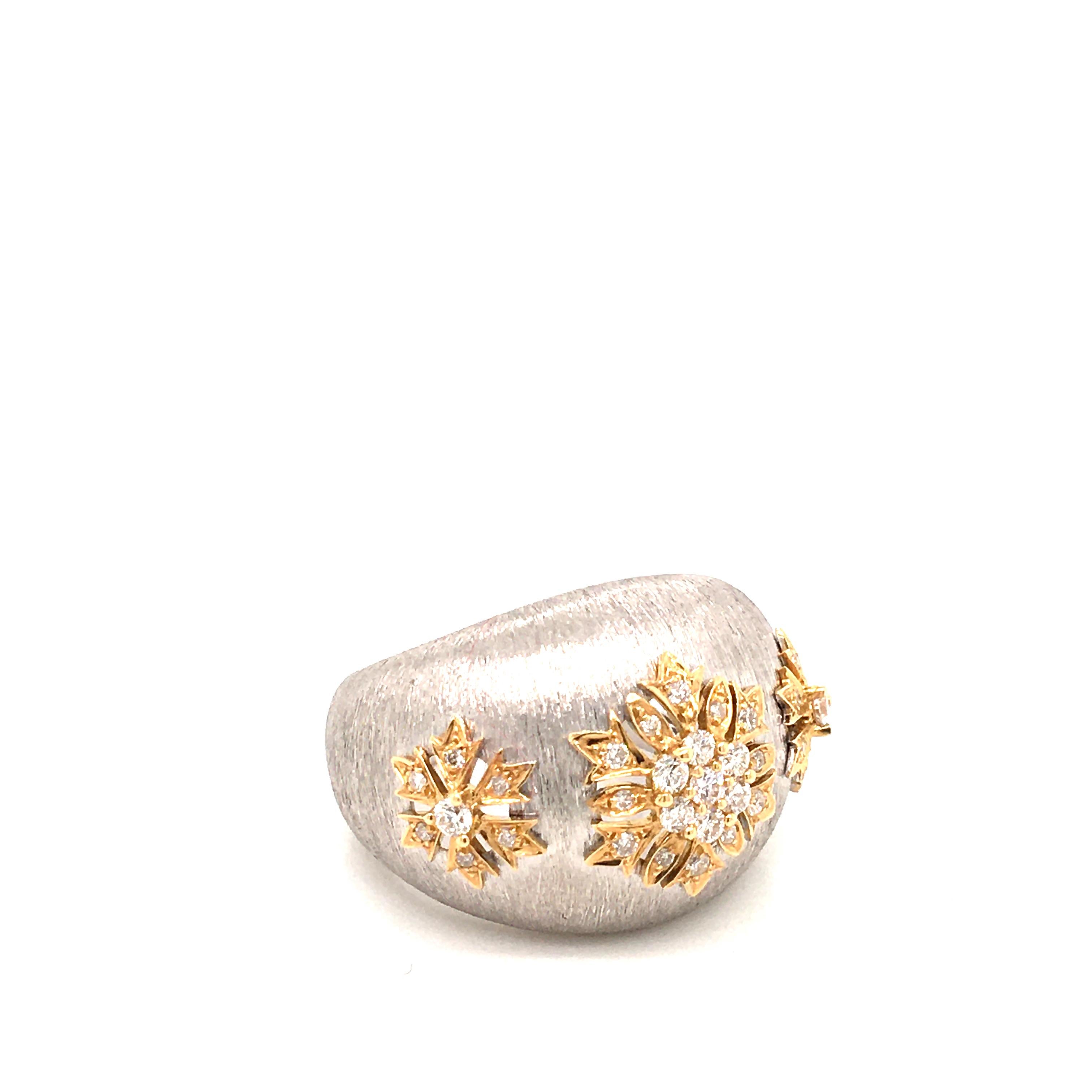 Women's 18 Karat White and Yellow Frosted Style Ring Made in Italy For Sale