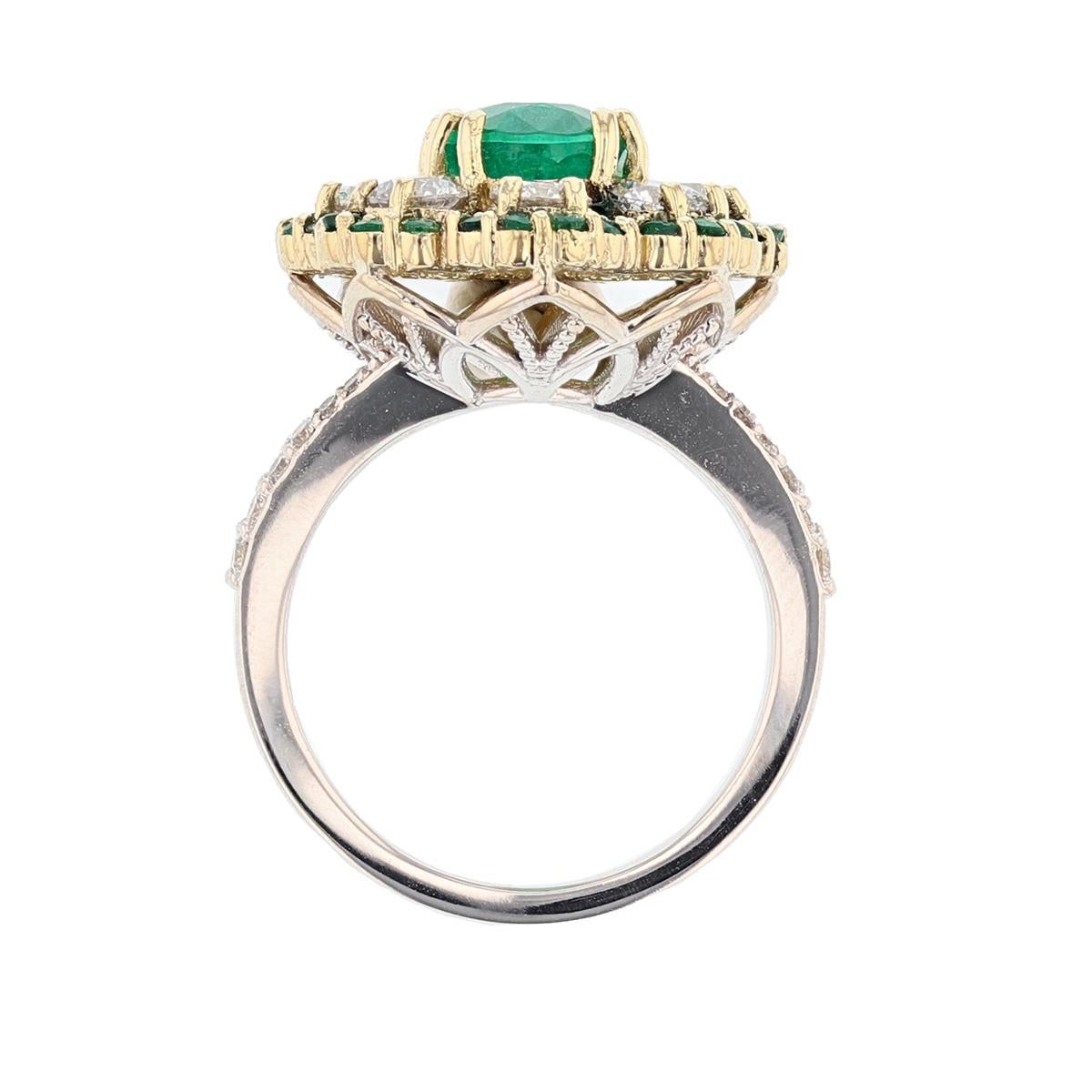 Emerald Cut 18 Karat White and Yellow Gold 2.66 Carat Emerald Diamond Cocktail Ring For Sale