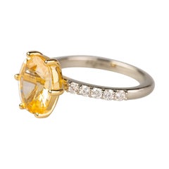 18 Karat White and Yellow Gold 3.79 Carat Yellow Sapphire Ring with Diamonds