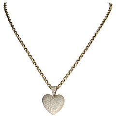 18 Karat White and Yellow Gold 5 Carat Diamond Heart Pendant