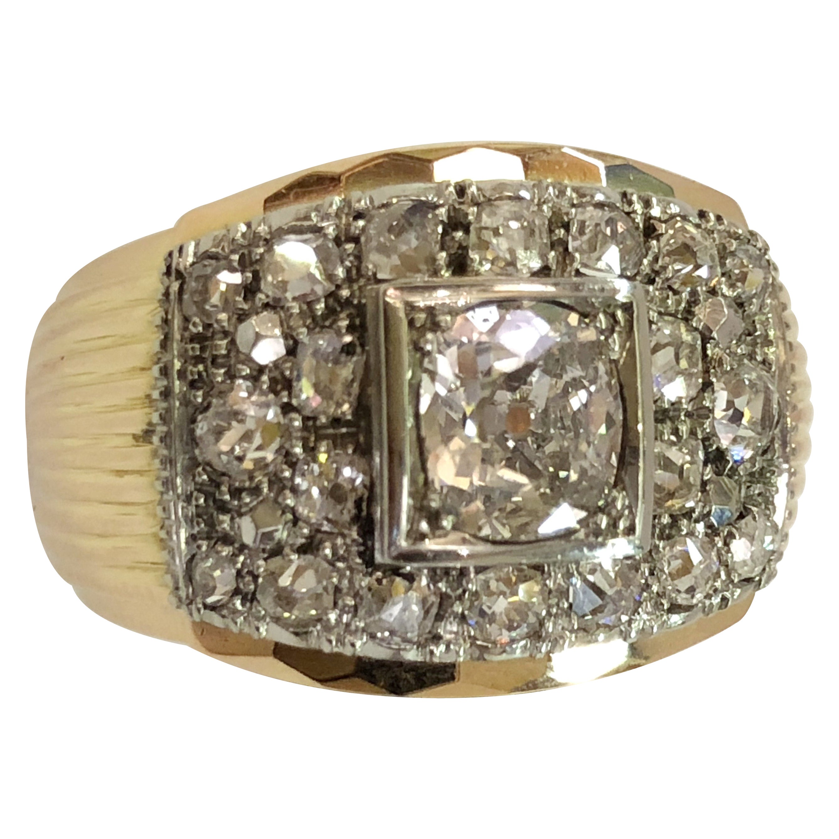Bague pour homme en or blanc et jaune 18 carats et diamants en vente