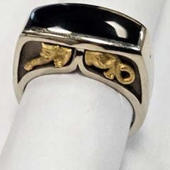 18 Karat White and Yellow Gold Black Jade Panther Ring Size 10.75
