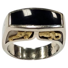 18 Karat White and Yellow Gold Black Jade Panther Ring Size 10.75