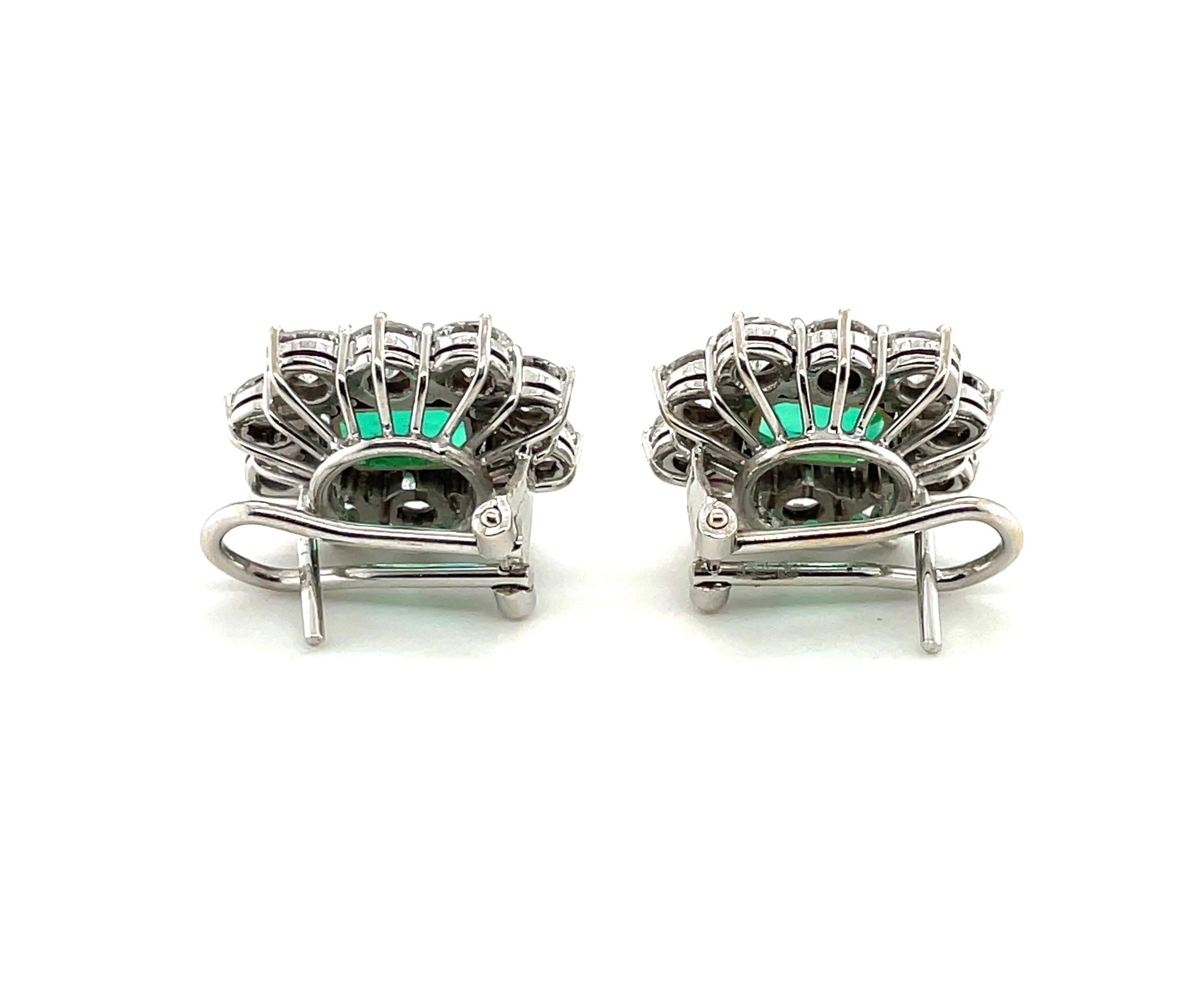 Emerald Cut 18 Karat White and Yellow Gold Colombian Emerald and Diamond Earrings 