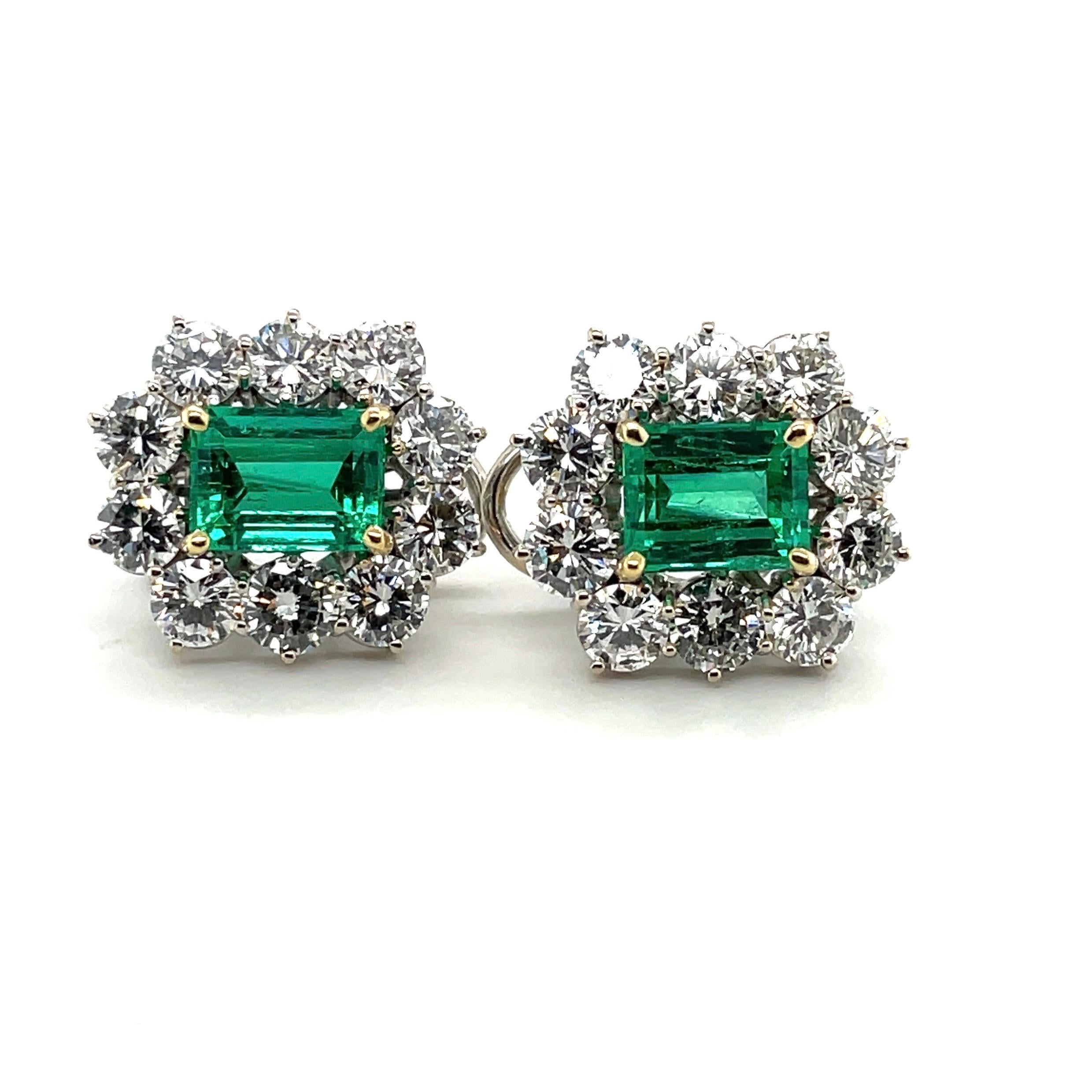 18 Karat White and Yellow Gold Colombian Emerald and Diamond Earrings  1