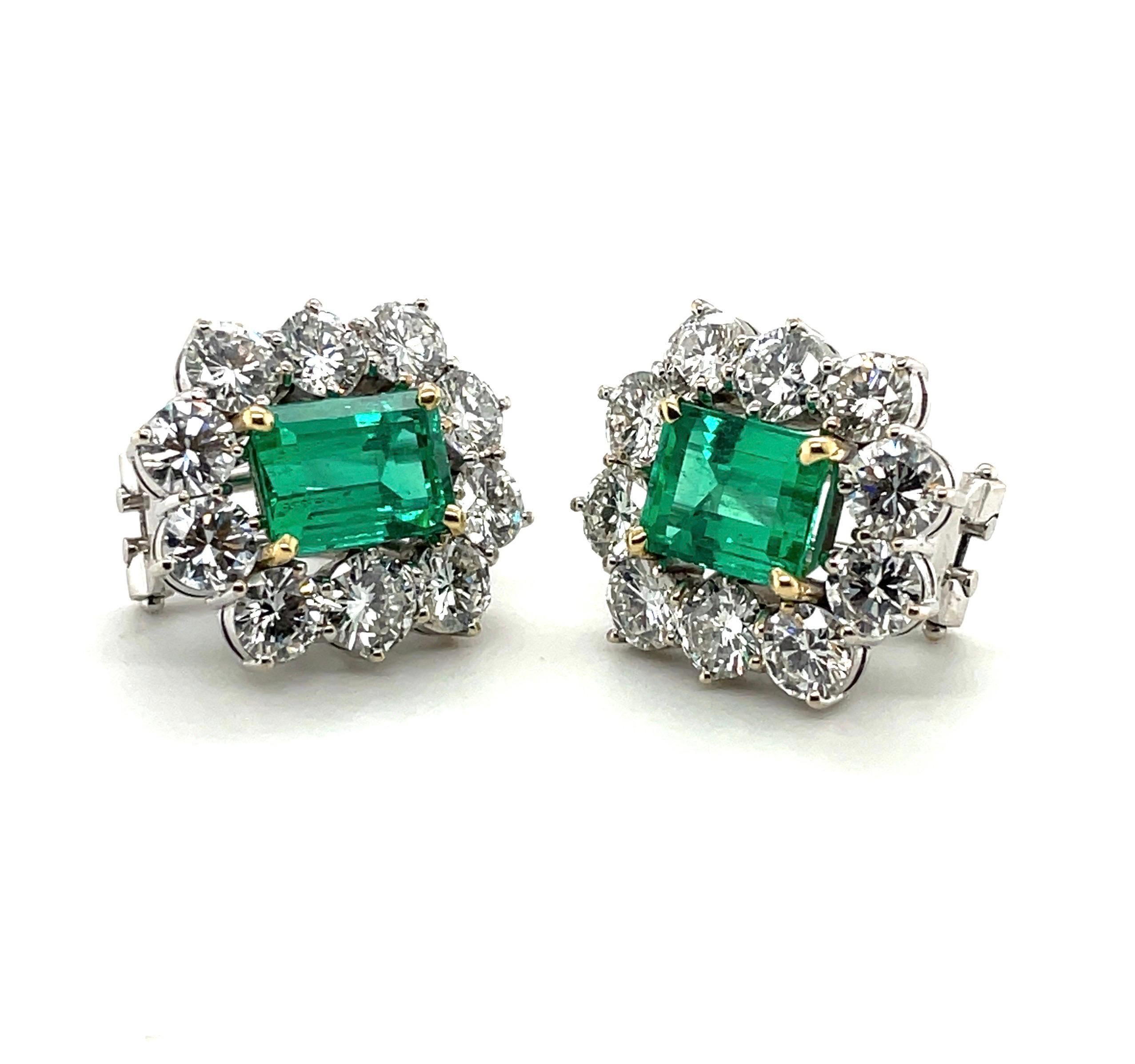 18 Karat White and Yellow Gold Colombian Emerald and Diamond Earrings  2