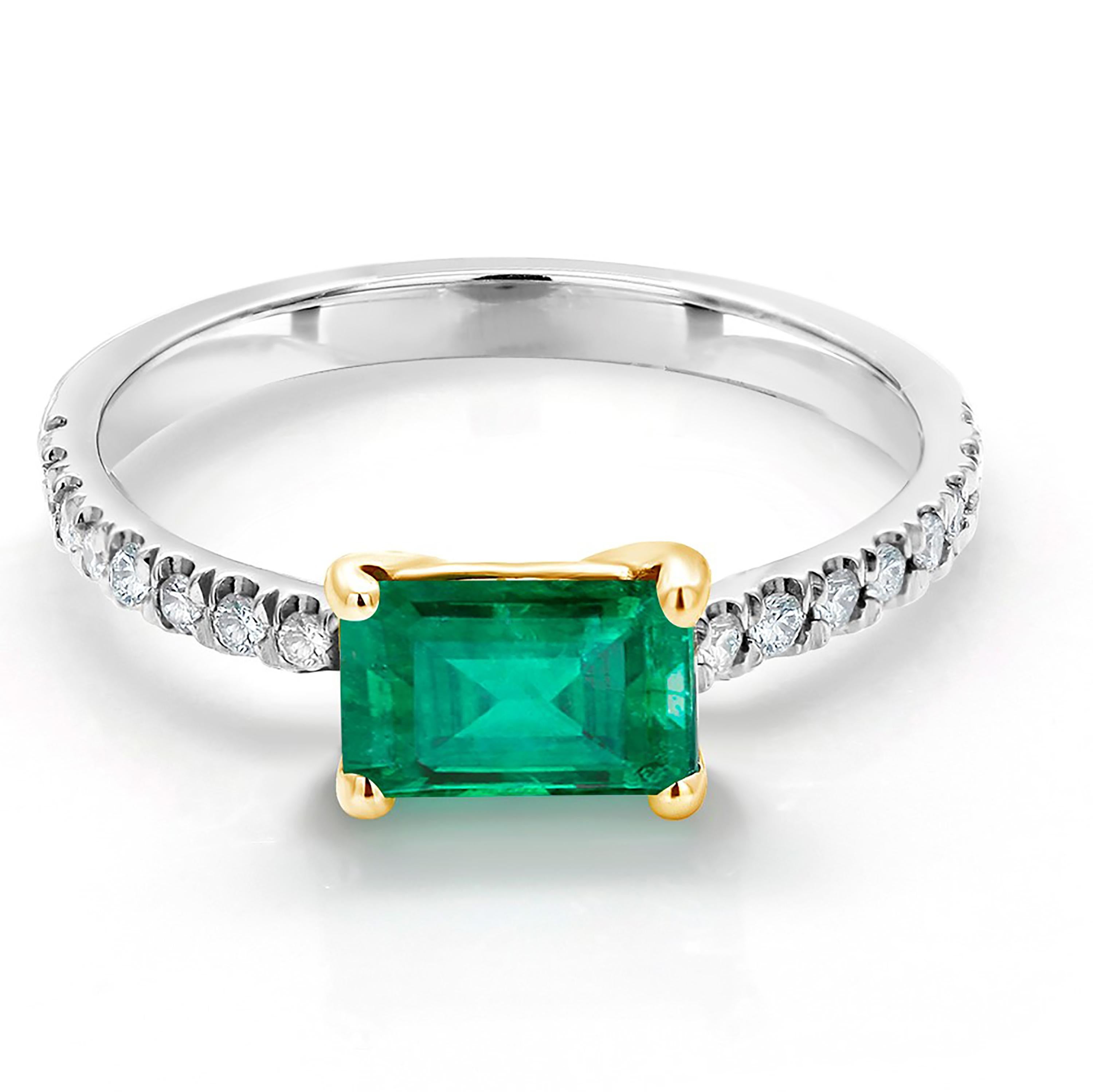 Achtzehn Karat Gold Columbia Smaragd Diamant Cocktail-Ring (Smaragdschliff)