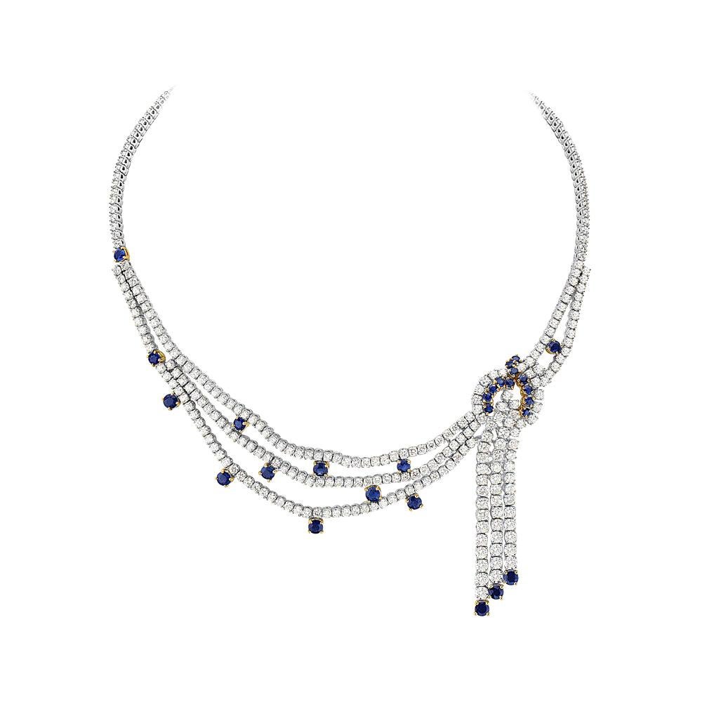18 Karat White and Yellow Gold Diamond and Sapphire Necklace