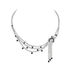 Collar de Diamantes y Zafiros en Oro Blanco y Amarillo de 18 Kilates