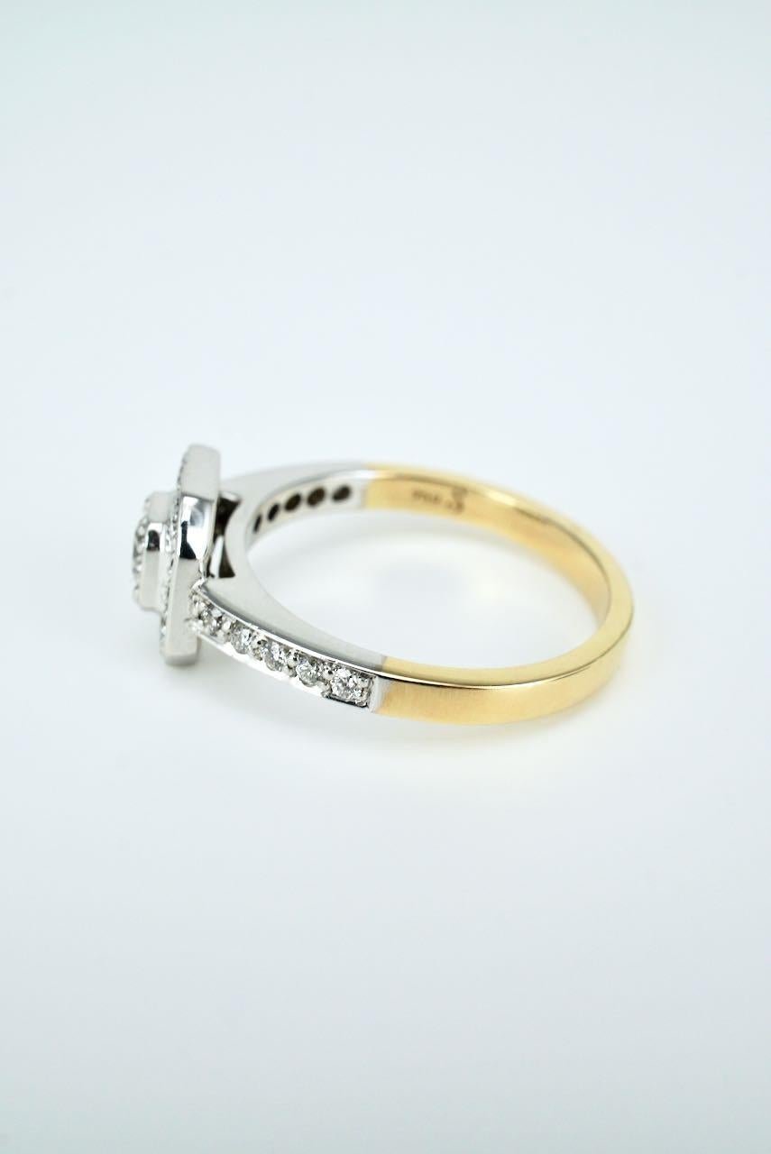 Brilliant Cut 18 Karat White and Yellow Gold Diamond Art Deco Style Ring