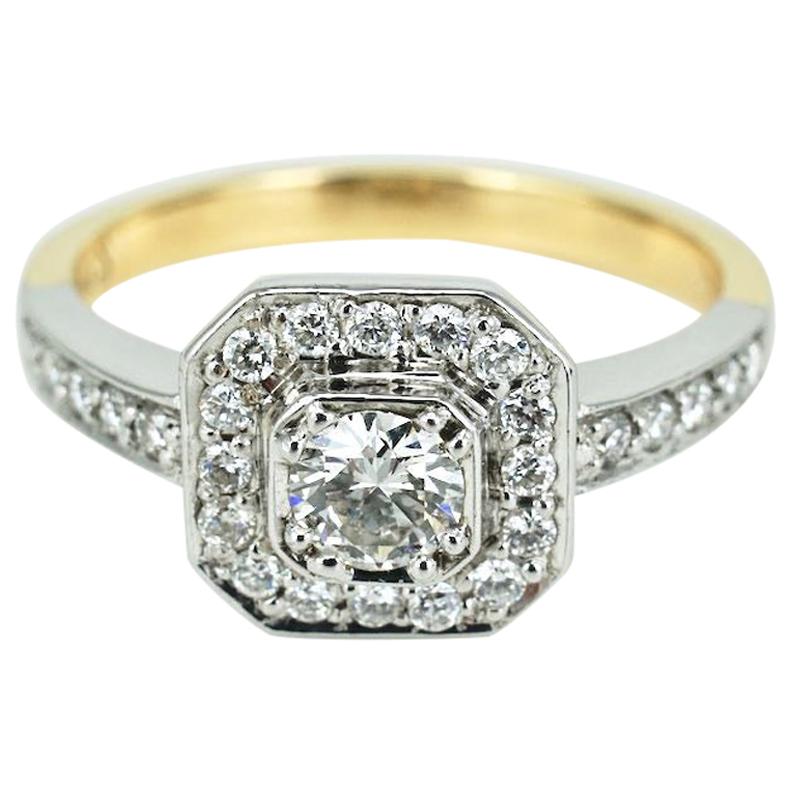 18 Karat White and Yellow Gold Diamond Art Deco Style Ring