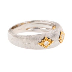 Anello a fascia con diamanti in oro bianco e giallo 18 carati Made in Italy