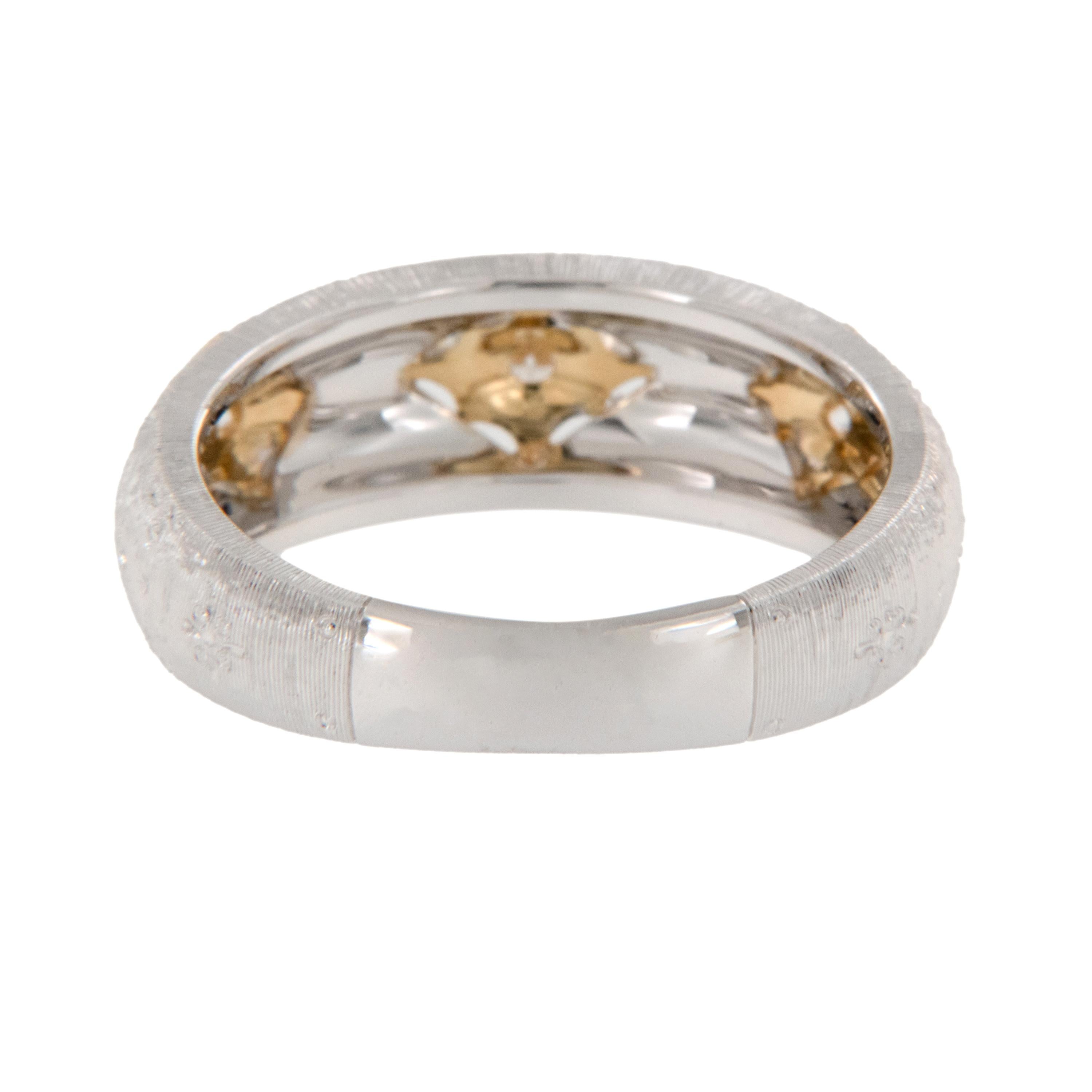 Women's 18 Karat White and Yellow Gold Diamond Band Ring Made in Italy For Sale