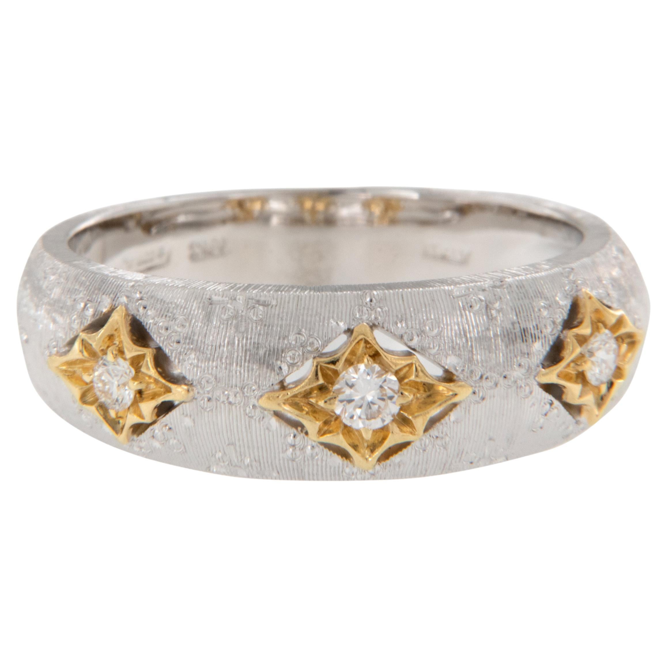 18 Karat White and Yellow Gold Diamond Band Ring Made in Italy