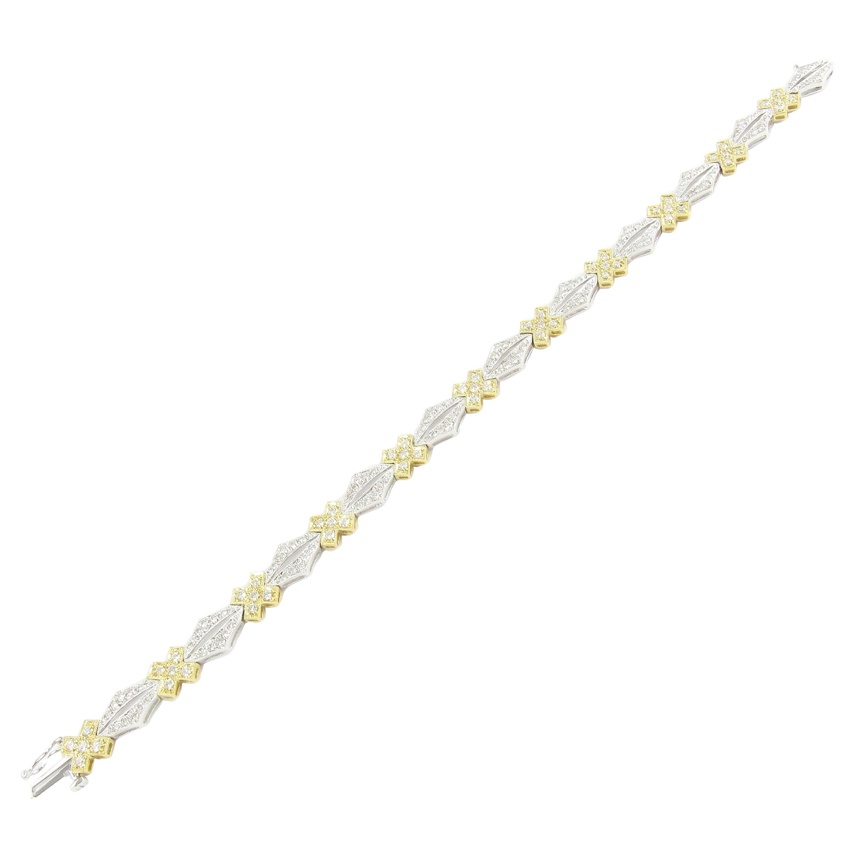 Bracelet en or blanc et jaune 18 carats avec diamants en vente