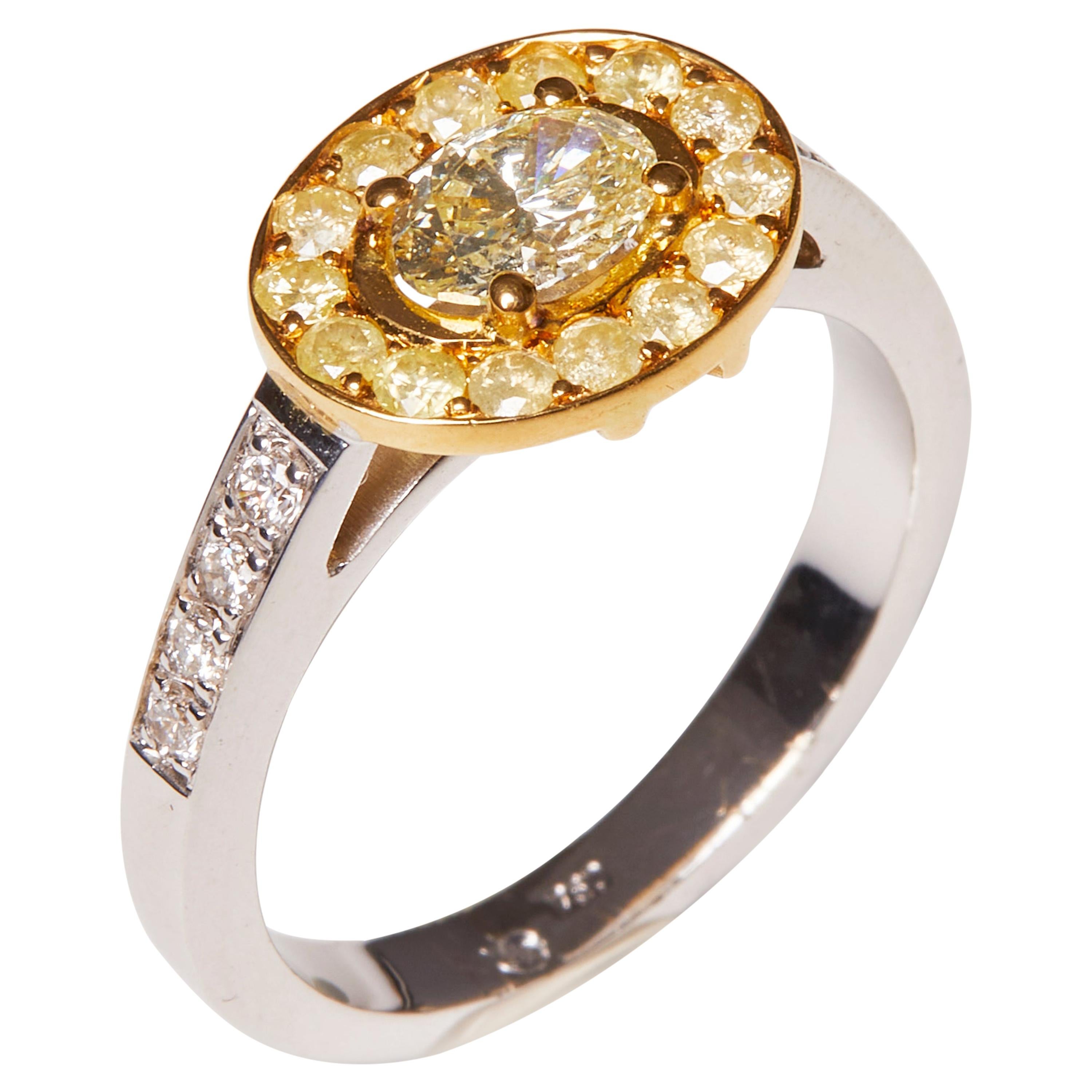 18 Karat White and Yellow Gold Diamond Cocktail Ring For Sale