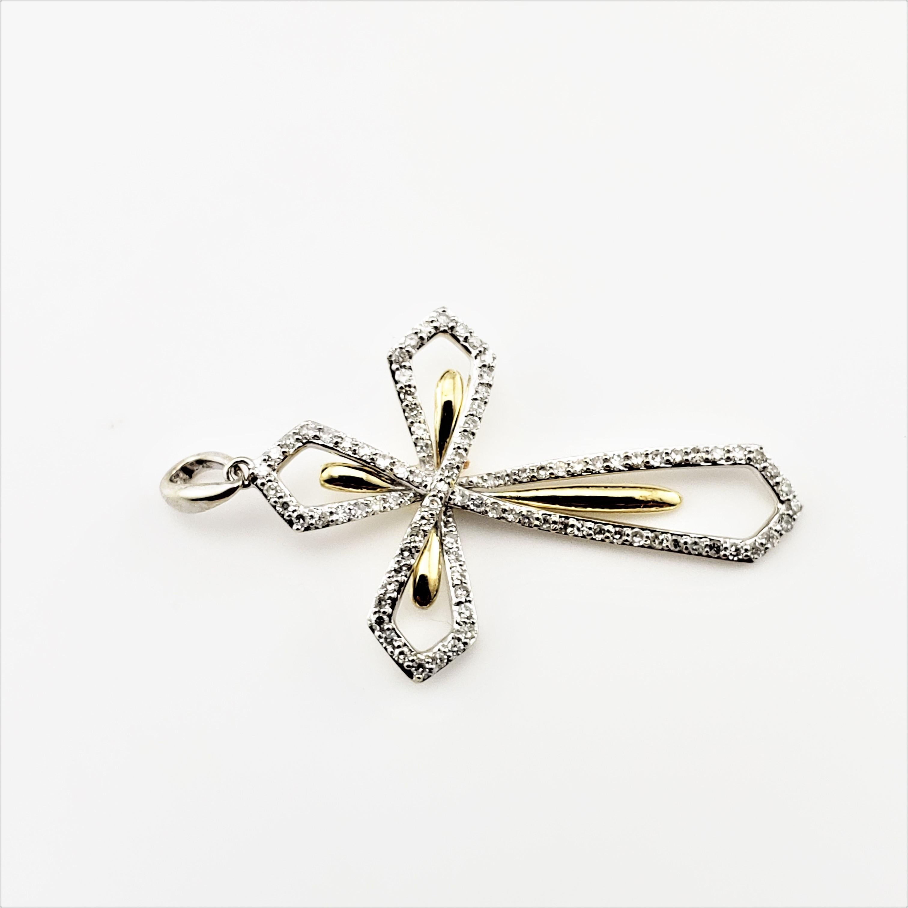 Single Cut 18 Karat White and Yellow Gold Diamond Cross Pendant For Sale