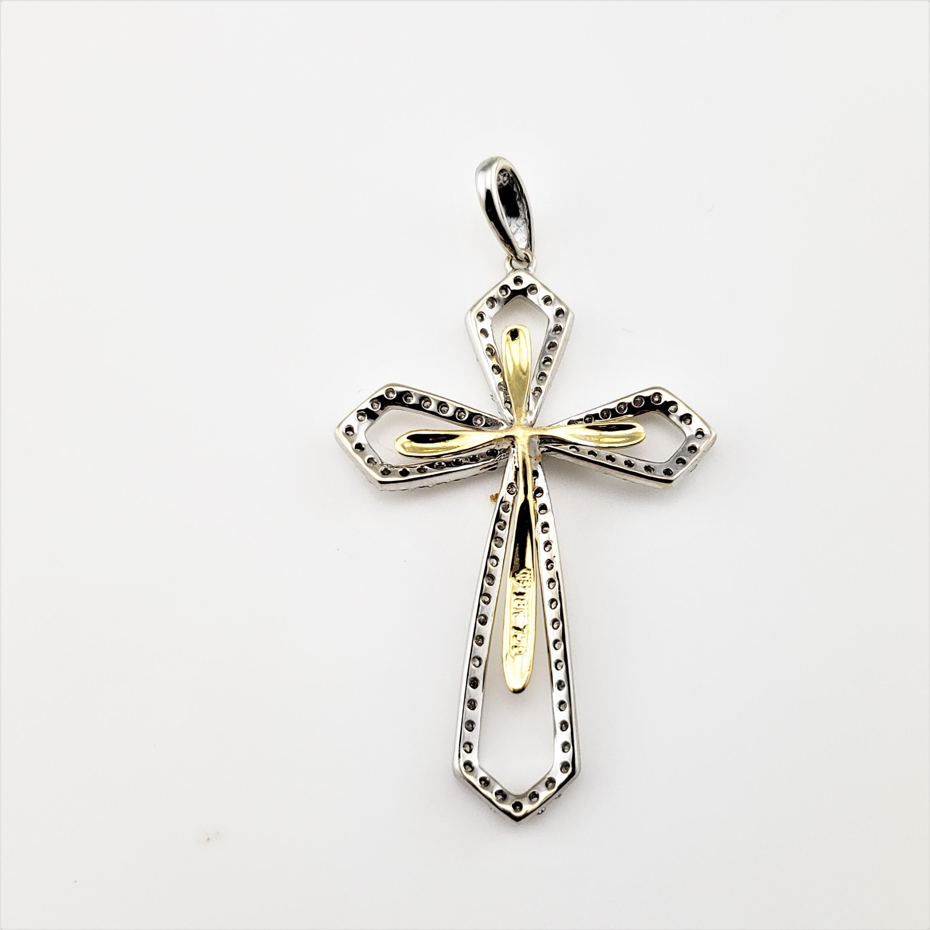 18 Karat White and Yellow Gold Diamond Cross Pendant In Good Condition For Sale In Washington Depot, CT