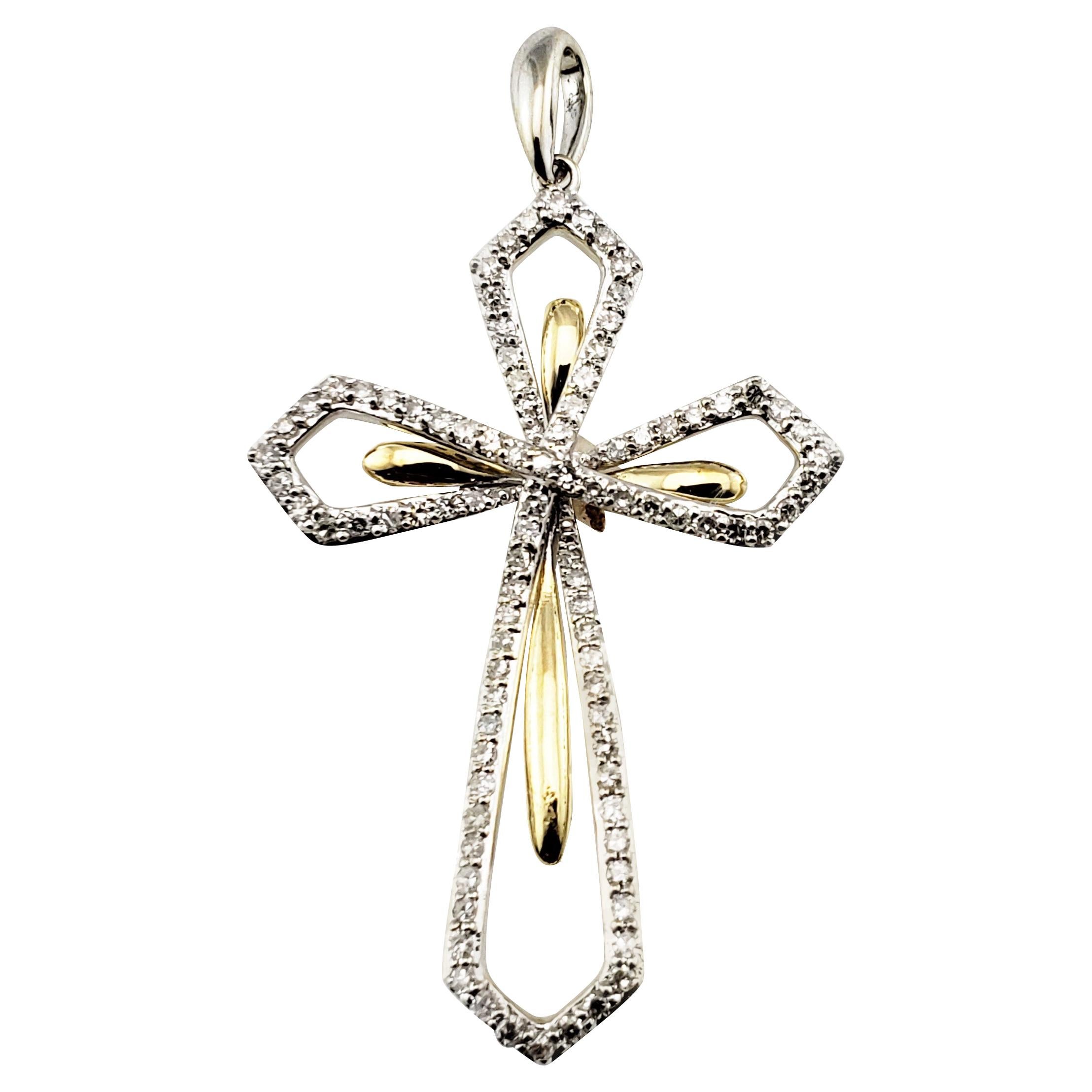 18 Karat White and Yellow Gold Diamond Cross Pendant For Sale