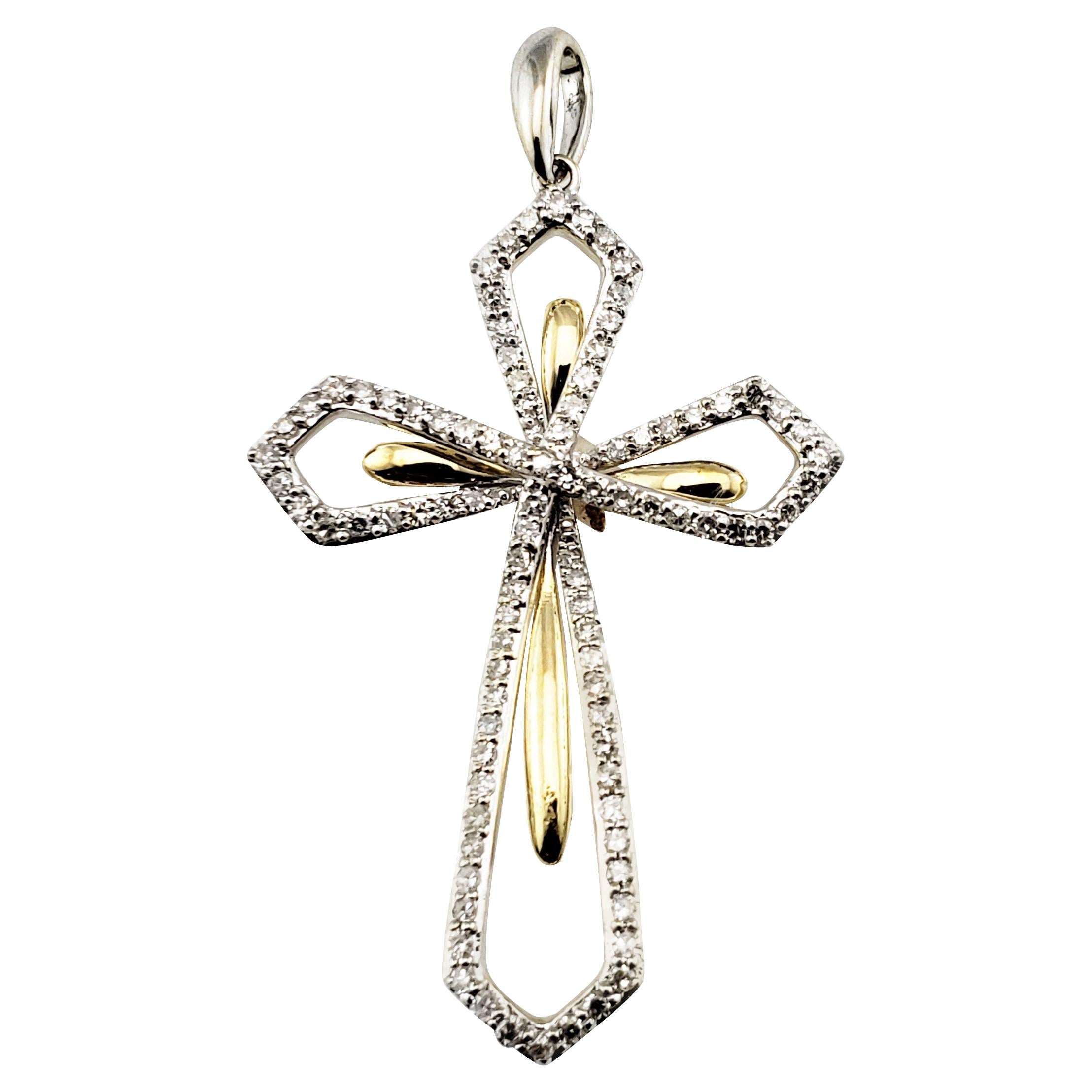 18 Karat White and Yellow Gold Diamond Cross Pendant