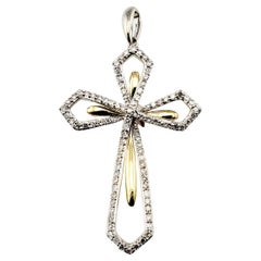 Vintage 18 Karat White and Yellow Gold Diamond Cross Pendant