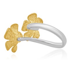 18 Karat White and Yellow Gold Diamond Double Flower Ring