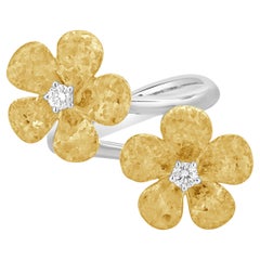 18 Karat White and Yellow Gold Diamond Double Flower Ring