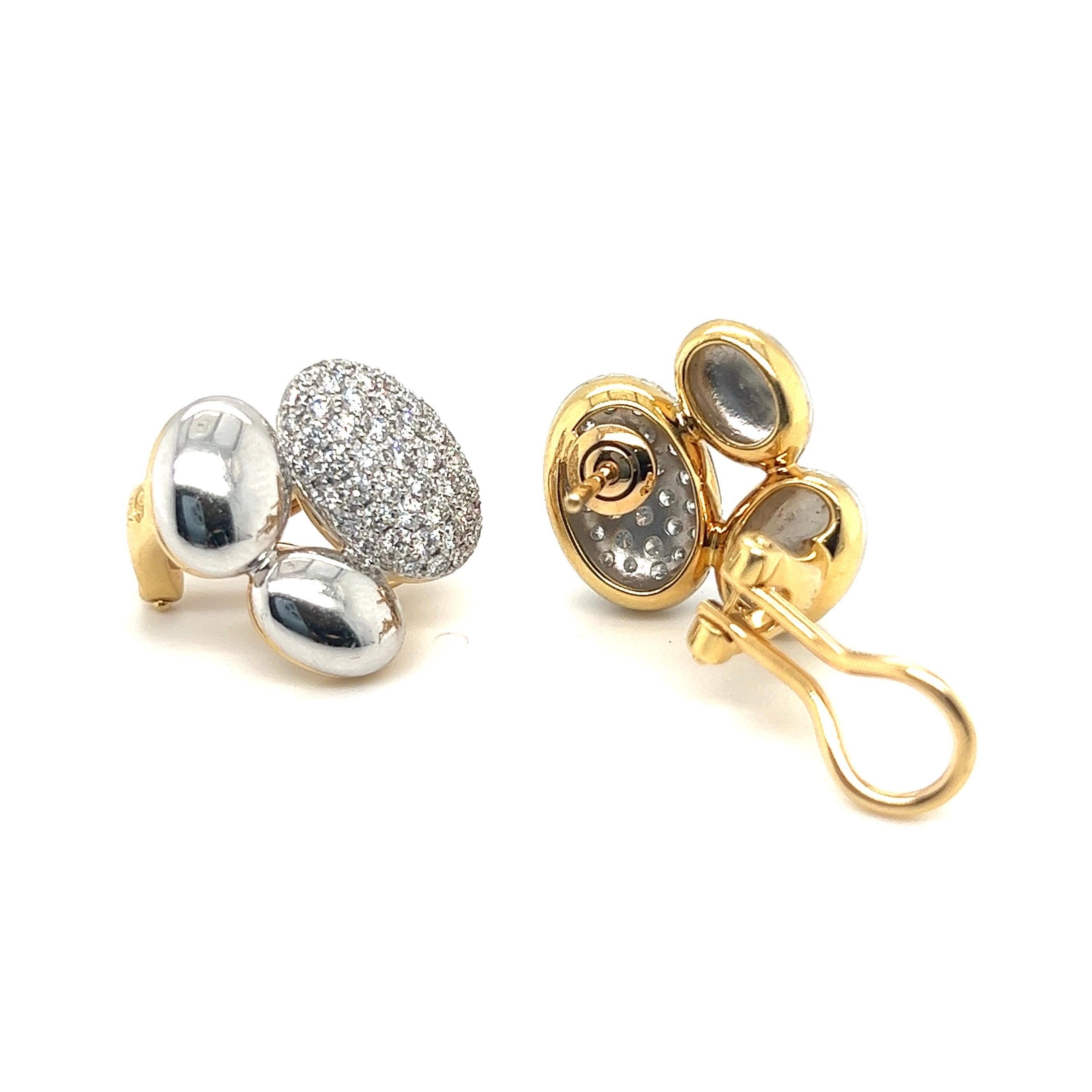 Contemporary 18 Karat White and Yellow Gold Diamond Earrings by Gubelin