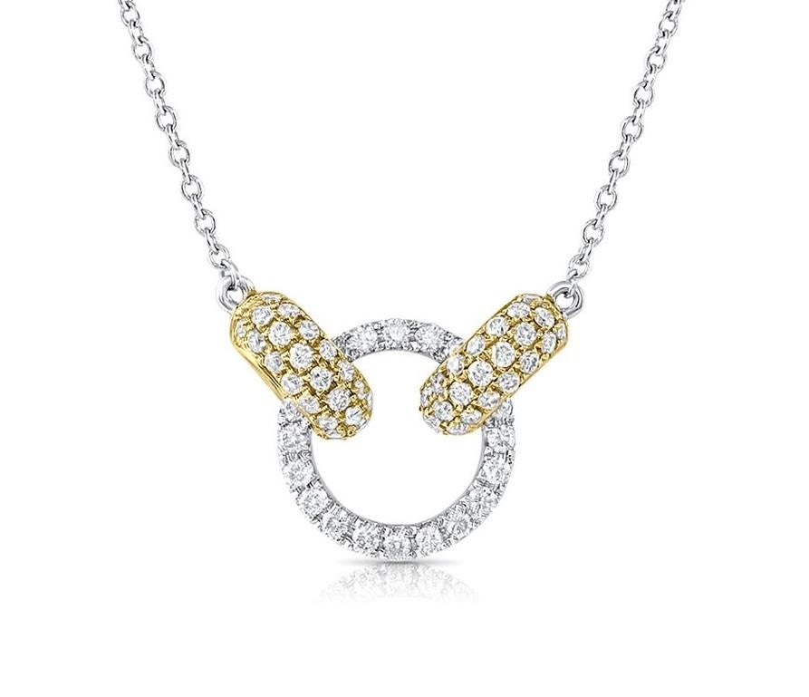 18k White And Yellow Gold Diamond Circle And Oval Necklace. Diamond Weight Is 0.60 Carat Total Weight, F-G Color, VS Clarity.