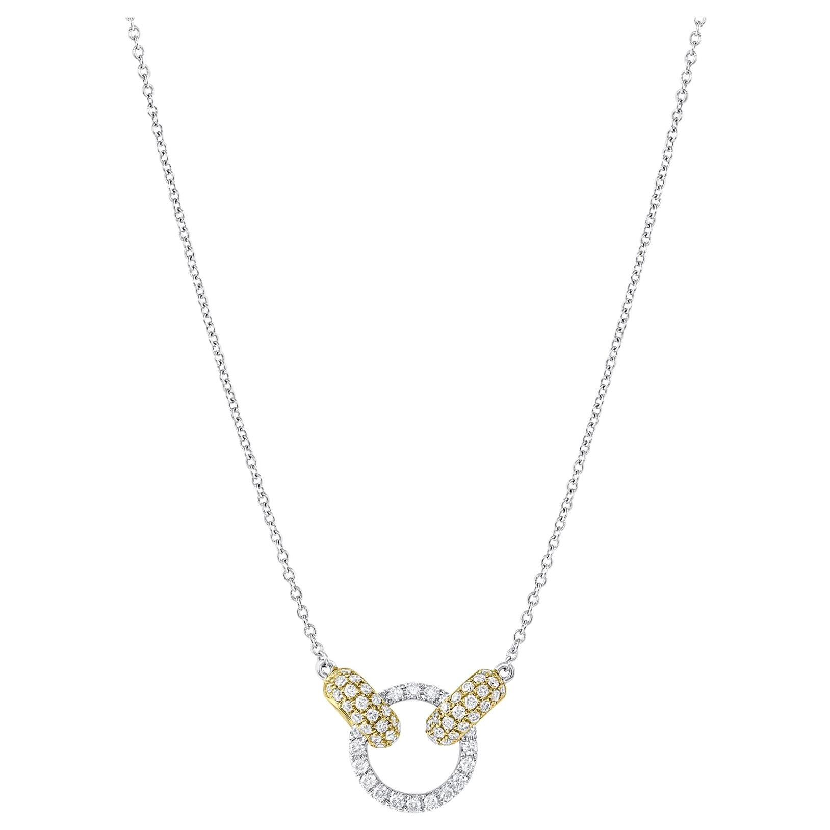 18 Karat White and Yellow Gold Diamond Necklace For Sale